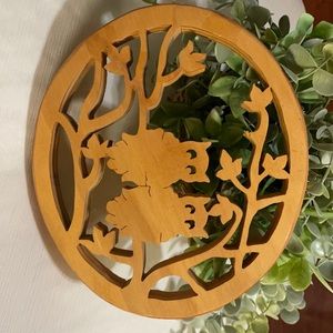 Vintage Hand-Carved Wooden Owl Wall Decor